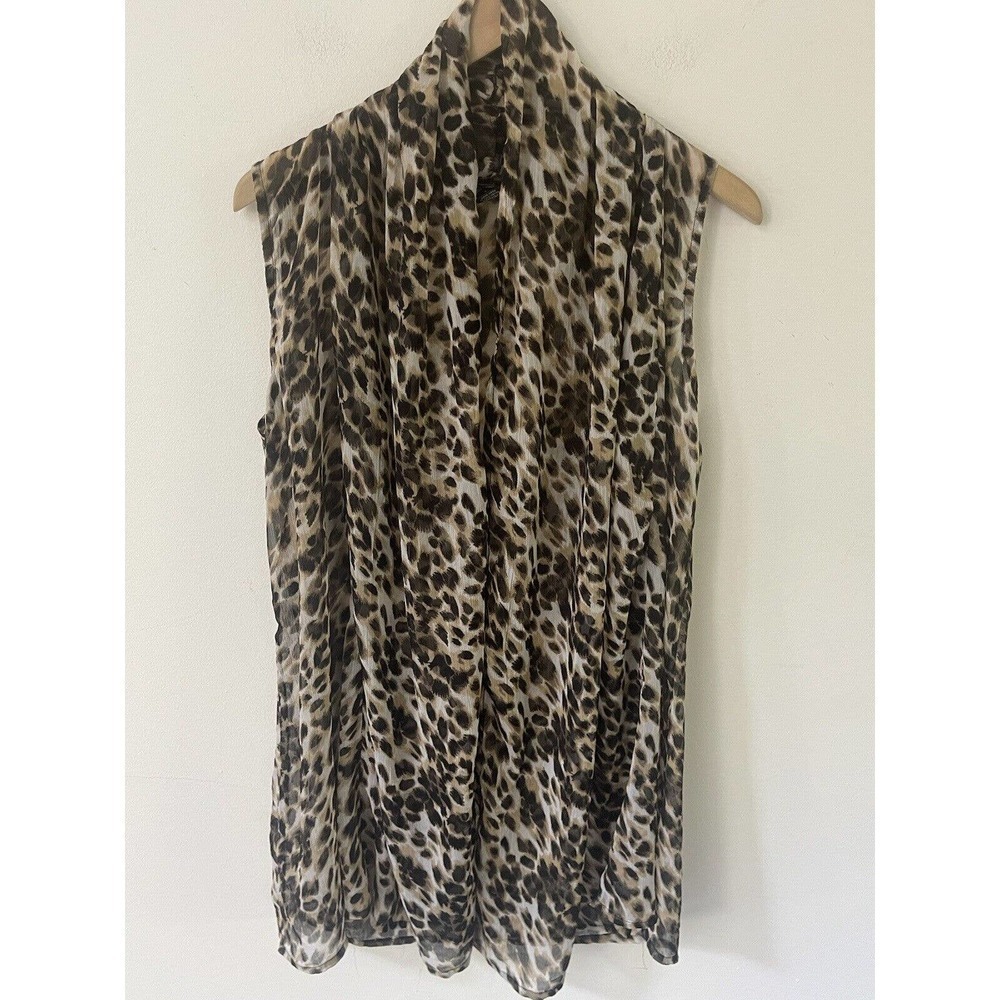 ZURY Sheer Rayon Leaopard Print Top Flowing Open Front Tunic Sleeveless L/XL
